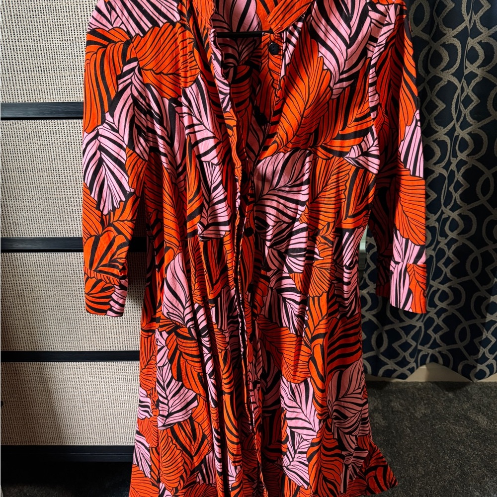 Vibrant Orange and Pink Midi Dress